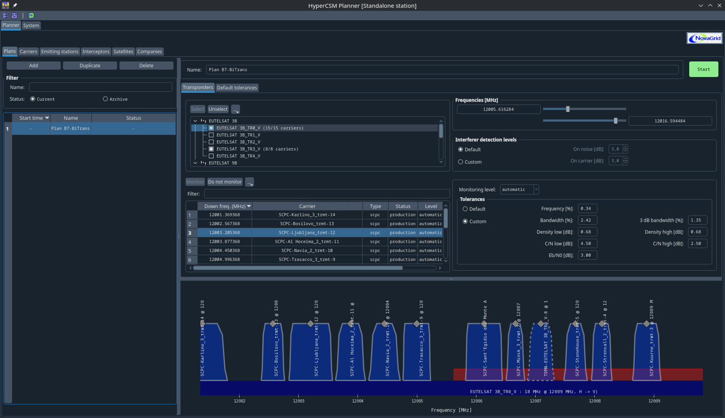 HyperCSM Planner — monitoring plan with per-carrier tolerances