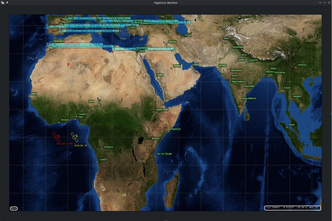 HyperLoc Monitor — geolocation result with TDOA/FDOA analytics