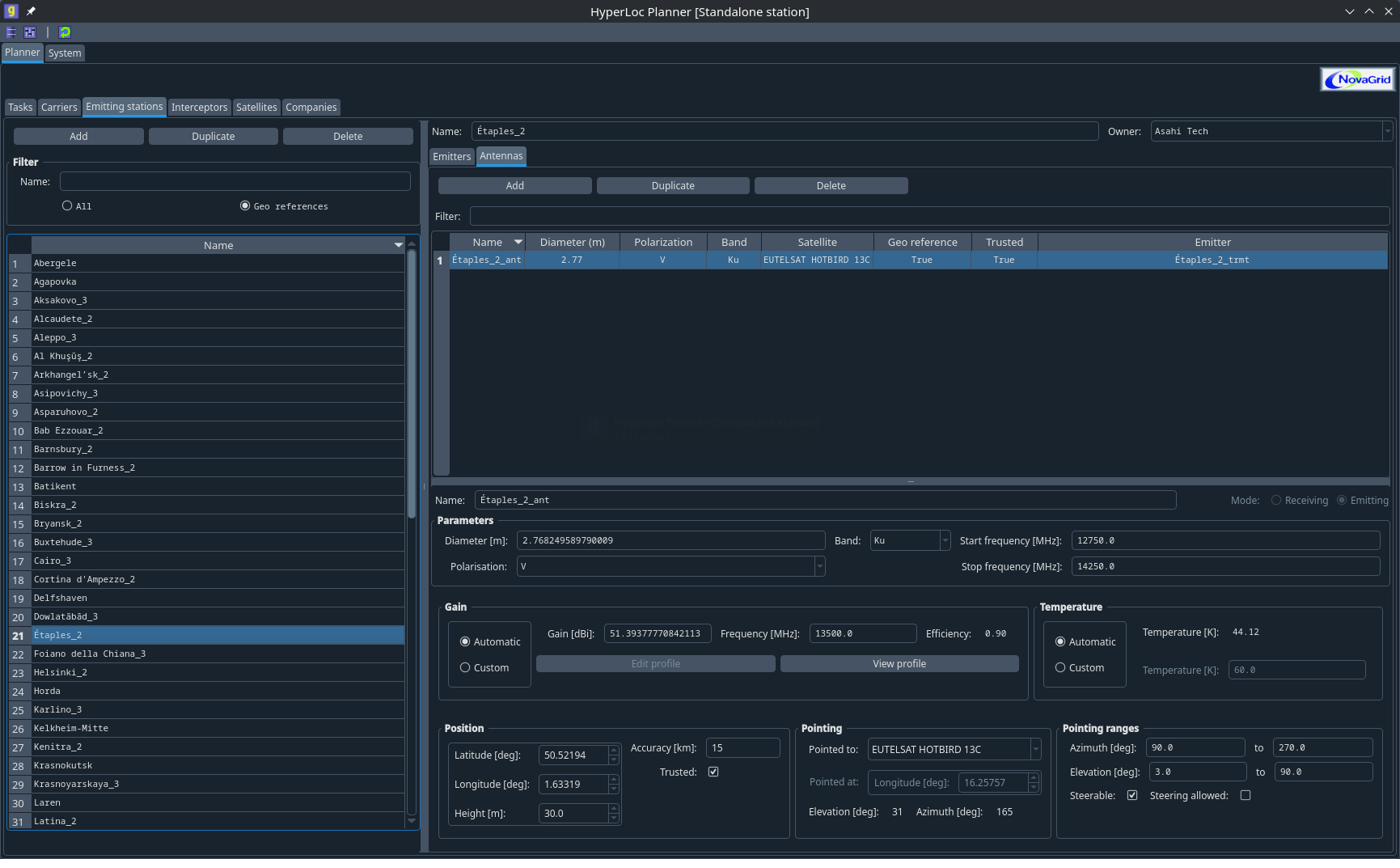 HyperLoc Planner — emitting stations & geo-reference database