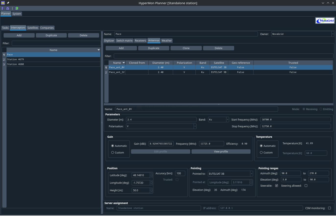 HyperMon Planner — interceptor & antenna configuration
